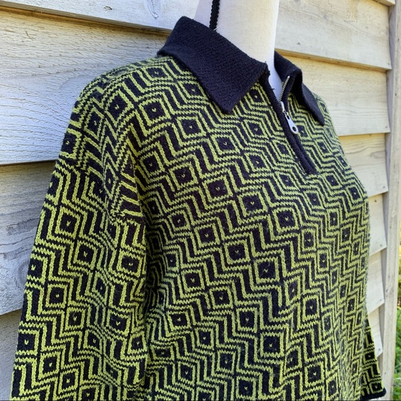 Vintage Express Tricot Jacquard Print Long Sleeve Collared Quarter Zip Sweater - Picture 4 of 16